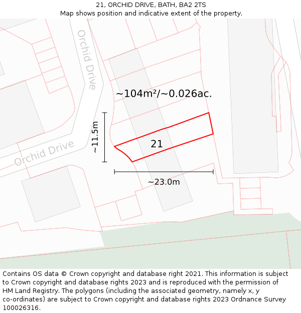 21, ORCHID DRIVE, BATH, BA2 2TS: Plot and title map