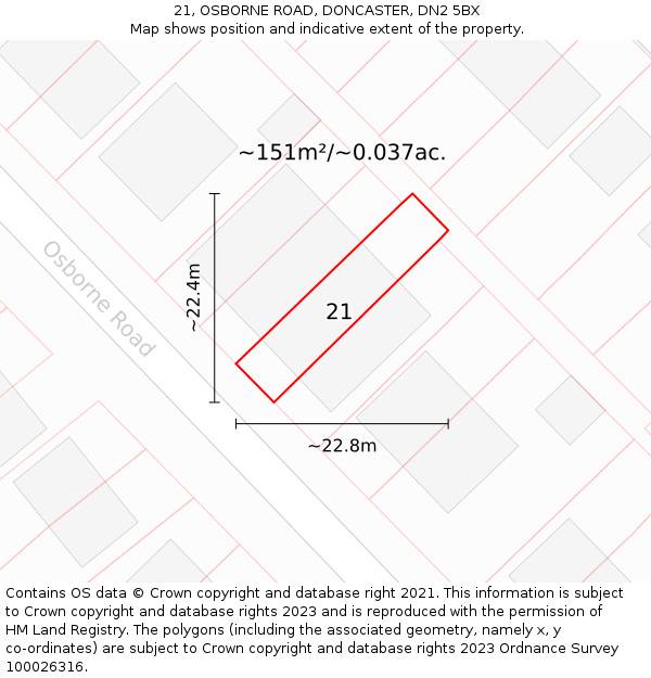 21, OSBORNE ROAD, DONCASTER, DN2 5BX: Plot and title map