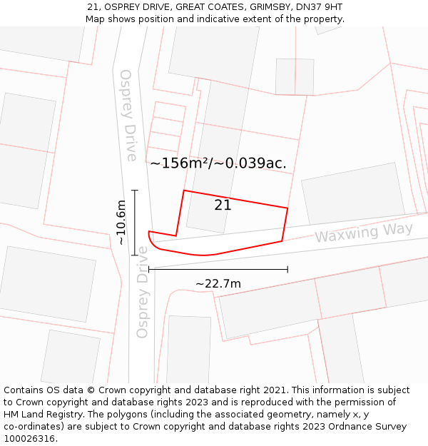 21, OSPREY DRIVE, GREAT COATES, GRIMSBY, DN37 9HT: Plot and title map