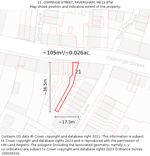 21, OSPRINGE STREET, FAVERSHAM, ME13 8TW: Plot and title map