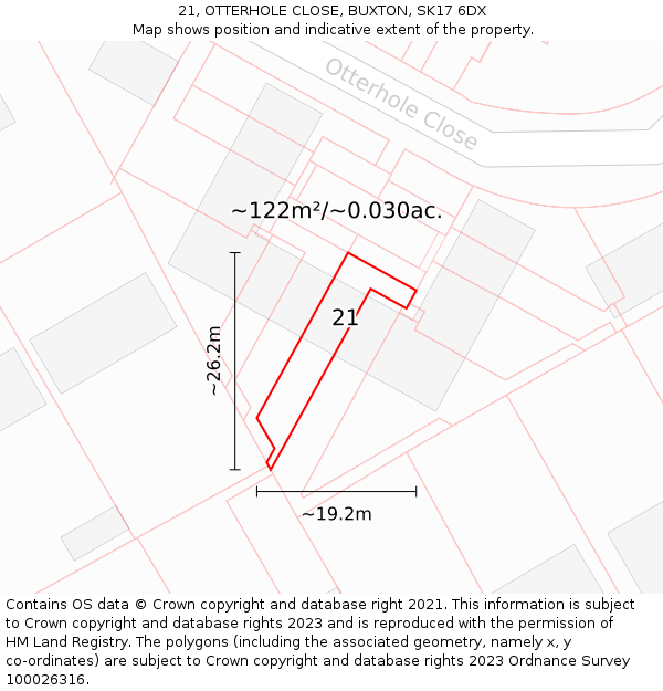 21, OTTERHOLE CLOSE, BUXTON, SK17 6DX: Plot and title map