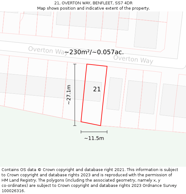 21, OVERTON WAY, BENFLEET, SS7 4DR: Plot and title map