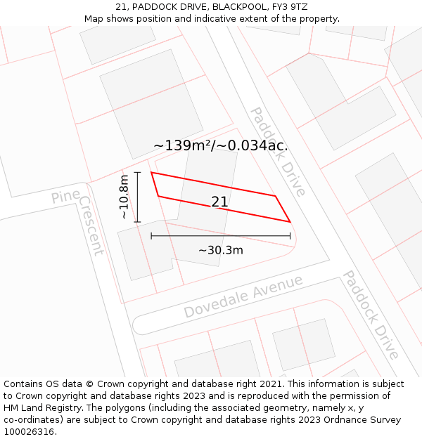21, PADDOCK DRIVE, BLACKPOOL, FY3 9TZ: Plot and title map