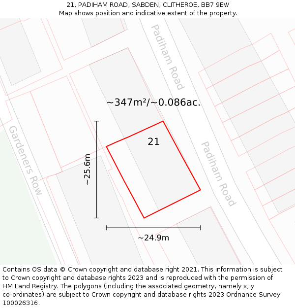 21, PADIHAM ROAD, SABDEN, CLITHEROE, BB7 9EW: Plot and title map