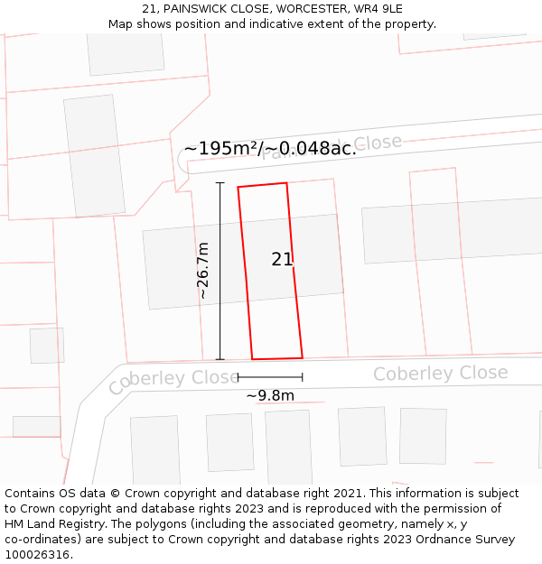 21, PAINSWICK CLOSE, WORCESTER, WR4 9LE: Plot and title map