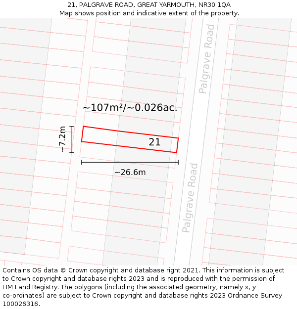 21, PALGRAVE ROAD, GREAT YARMOUTH, NR30 1QA: Plot and title map