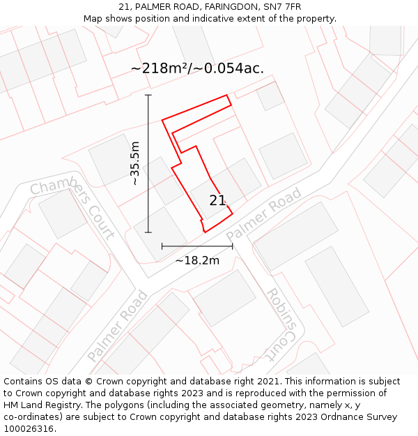 21, PALMER ROAD, FARINGDON, SN7 7FR: Plot and title map