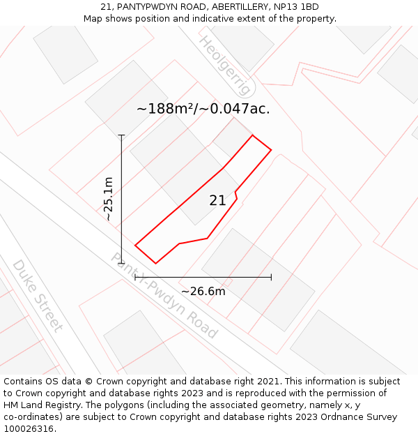 21, PANTYPWDYN ROAD, ABERTILLERY, NP13 1BD: Plot and title map
