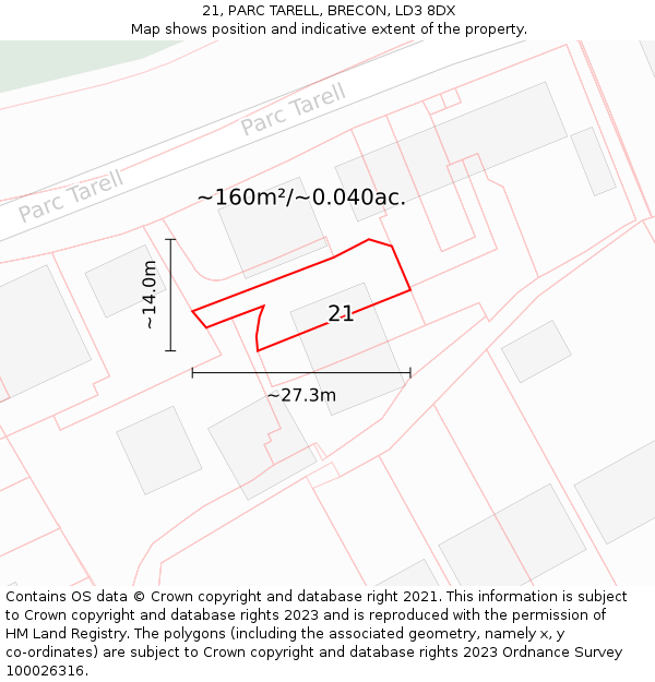 21, PARC TARELL, BRECON, LD3 8DX: Plot and title map