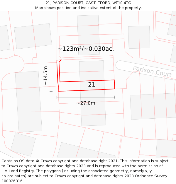 21, PARISON COURT, CASTLEFORD, WF10 4TG: Plot and title map