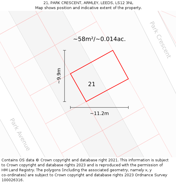 21, PARK CRESCENT, ARMLEY, LEEDS, LS12 3NL: Plot and title map