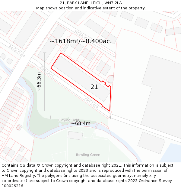 21, PARK LANE, LEIGH, WN7 2LA: Plot and title map
