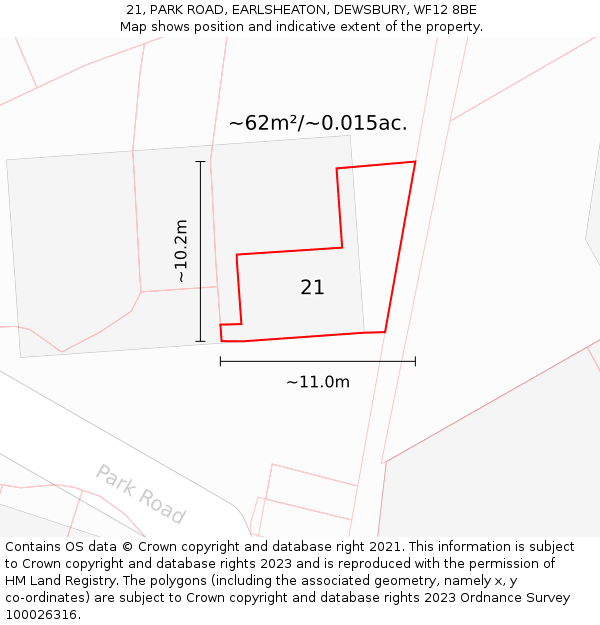 21, PARK ROAD, EARLSHEATON, DEWSBURY, WF12 8BE: Plot and title map