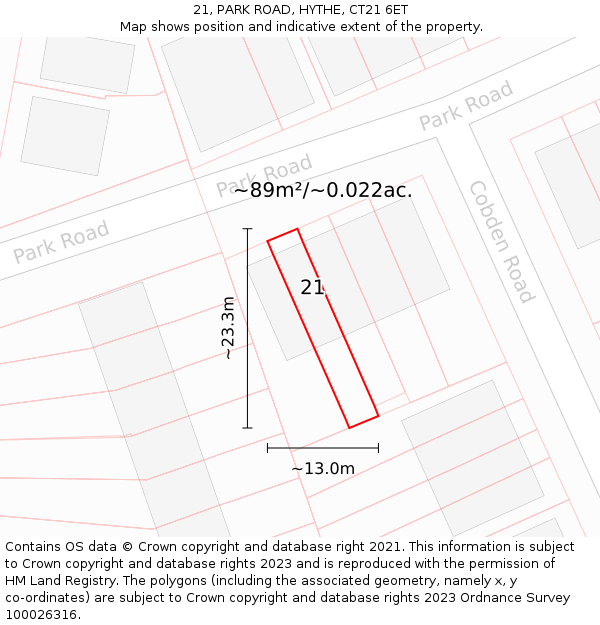 21, PARK ROAD, HYTHE, CT21 6ET: Plot and title map