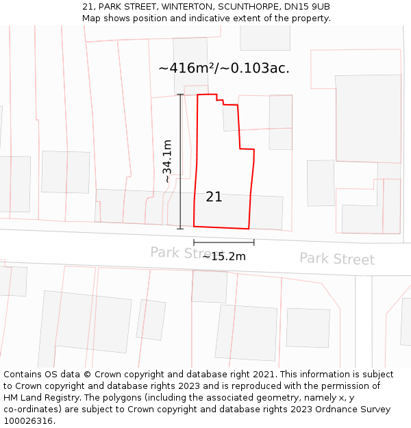 21, PARK STREET, WINTERTON, SCUNTHORPE, DN15 9UB: Plot and title map