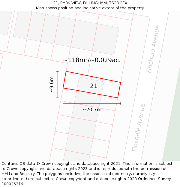 21, PARK VIEW, BILLINGHAM, TS23 2EX: Plot and title map