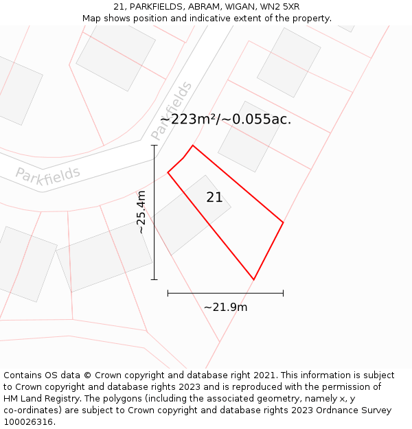 21, PARKFIELDS, ABRAM, WIGAN, WN2 5XR: Plot and title map
