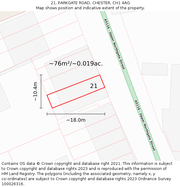 21, PARKGATE ROAD, CHESTER, CH1 4AG: Plot and title map