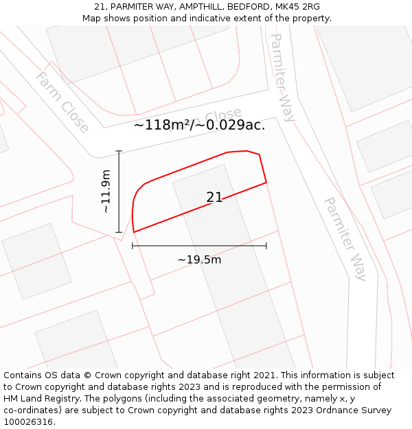 21, PARMITER WAY, AMPTHILL, BEDFORD, MK45 2RG: Plot and title map
