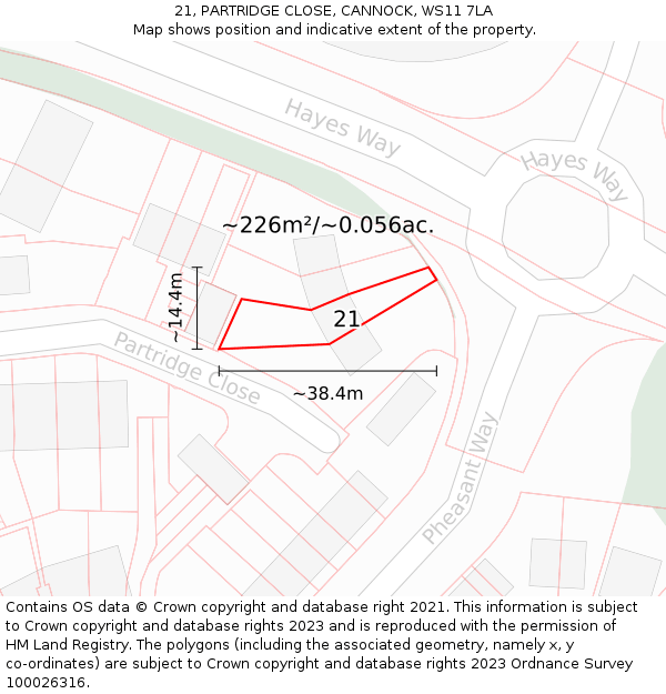 21, PARTRIDGE CLOSE, CANNOCK, WS11 7LA: Plot and title map