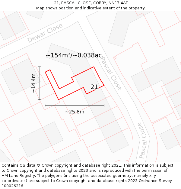 21, PASCAL CLOSE, CORBY, NN17 4AF: Plot and title map
