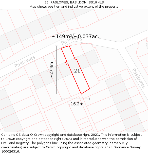 21, PASLOWES, BASILDON, SS16 4LS: Plot and title map
