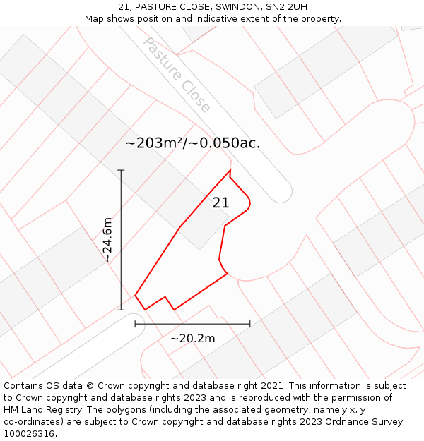 21, PASTURE CLOSE, SWINDON, SN2 2UH: Plot and title map