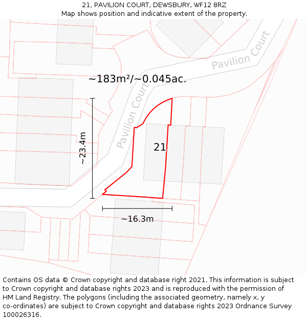 21, PAVILION COURT, DEWSBURY, WF12 8RZ: Plot and title map