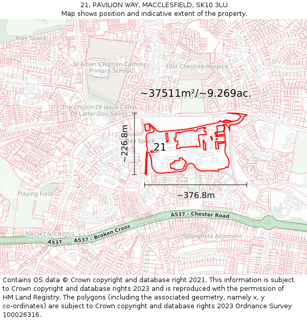 21, PAVILION WAY, MACCLESFIELD, SK10 3LU: Plot and title map