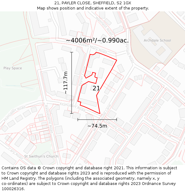 21, PAYLER CLOSE, SHEFFIELD, S2 1GX: Plot and title map