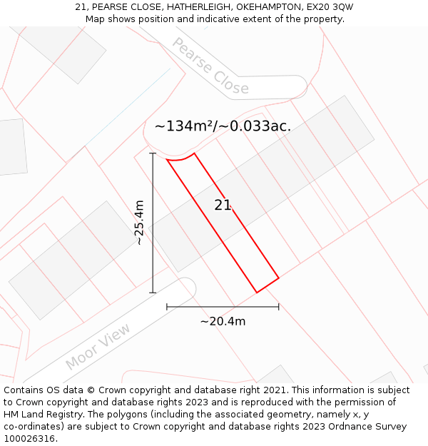 21, PEARSE CLOSE, HATHERLEIGH, OKEHAMPTON, EX20 3QW: Plot and title map