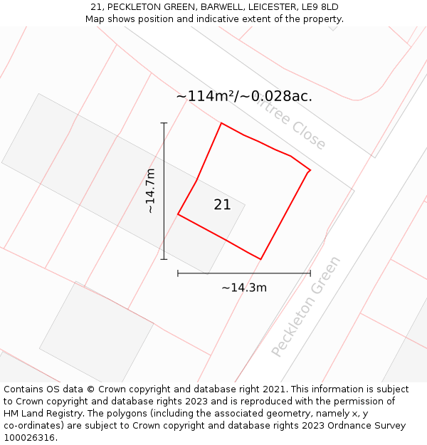 21, PECKLETON GREEN, BARWELL, LEICESTER, LE9 8LD: Plot and title map