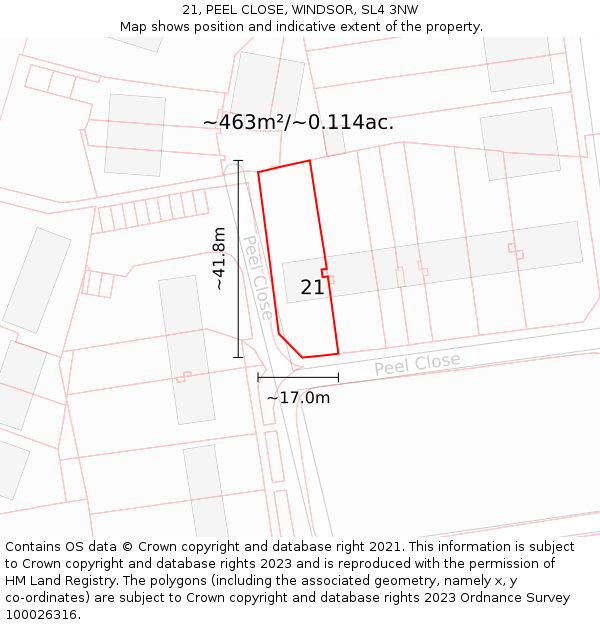 21, PEEL CLOSE, WINDSOR, SL4 3NW: Plot and title map