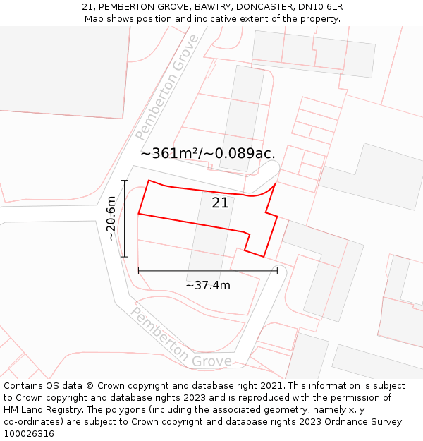 21, PEMBERTON GROVE, BAWTRY, DONCASTER, DN10 6LR: Plot and title map