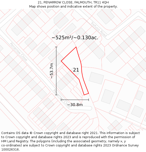 21, PENARROW CLOSE, FALMOUTH, TR11 4QH: Plot and title map