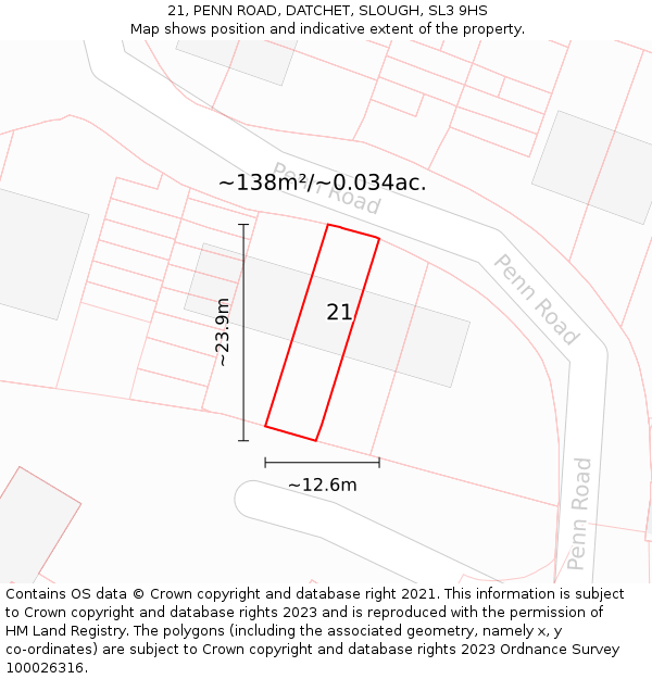 21, PENN ROAD, DATCHET, SLOUGH, SL3 9HS: Plot and title map