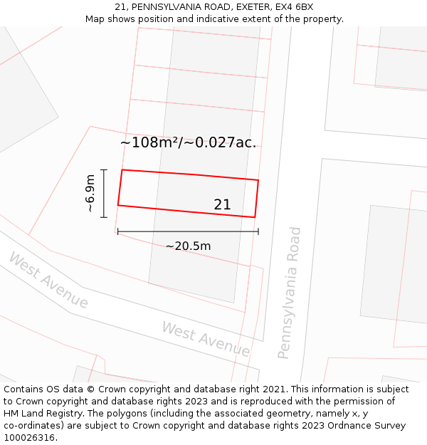 21, PENNSYLVANIA ROAD, EXETER, EX4 6BX: Plot and title map