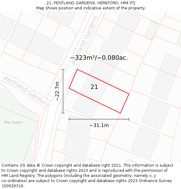 21, PENTLAND GARDENS, HEREFORD, HR4 0TJ: Plot and title map