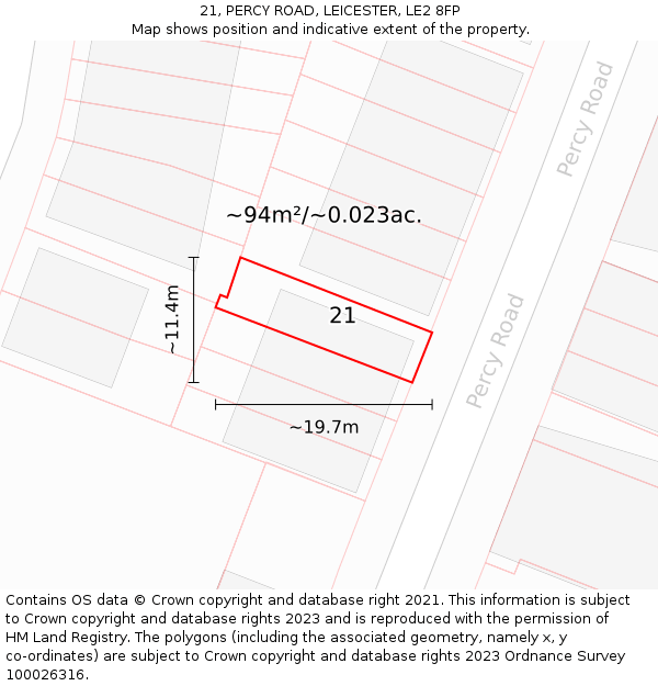 21, PERCY ROAD, LEICESTER, LE2 8FP: Plot and title map