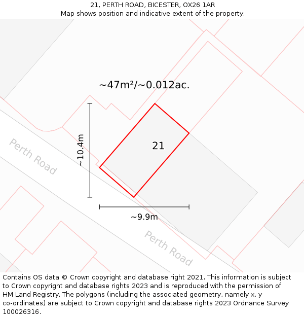 21, PERTH ROAD, BICESTER, OX26 1AR: Plot and title map