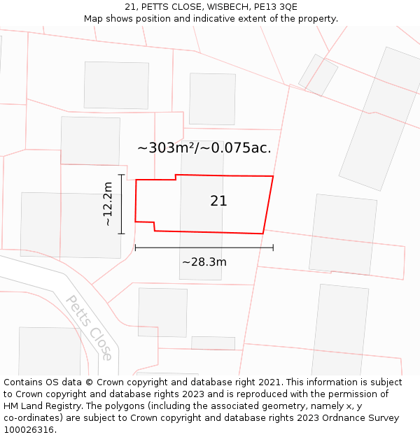21, PETTS CLOSE, WISBECH, PE13 3QE: Plot and title map
