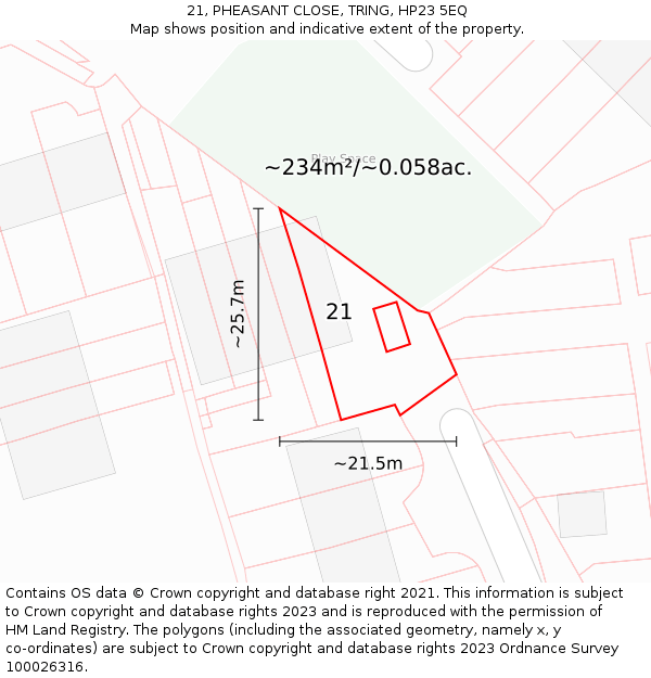 21, PHEASANT CLOSE, TRING, HP23 5EQ: Plot and title map