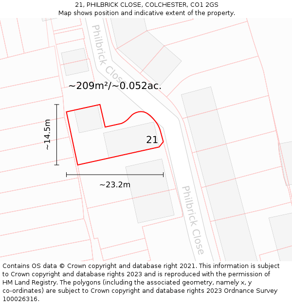 21, PHILBRICK CLOSE, COLCHESTER, CO1 2GS: Plot and title map