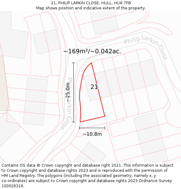 21, PHILIP LARKIN CLOSE, HULL, HU6 7FB: Plot and title map