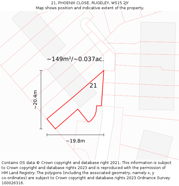 21, PHOENIX CLOSE, RUGELEY, WS15 2JY: Plot and title map