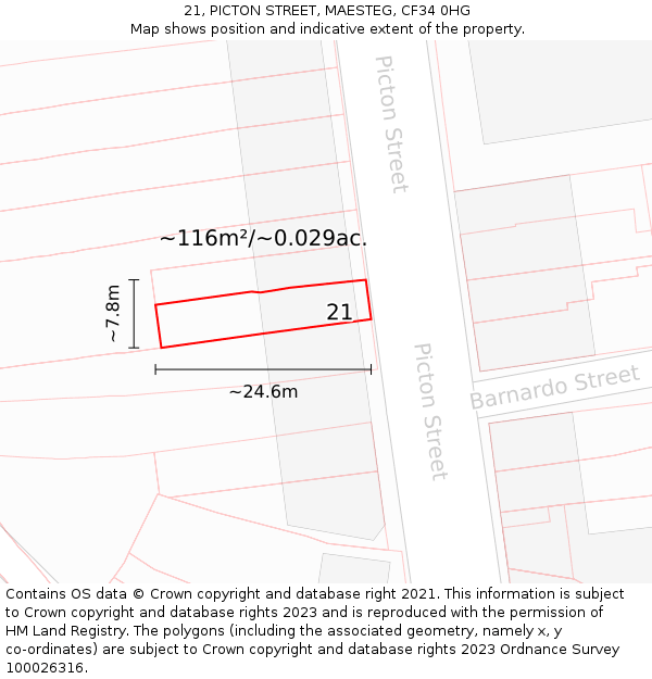 21, PICTON STREET, MAESTEG, CF34 0HG: Plot and title map