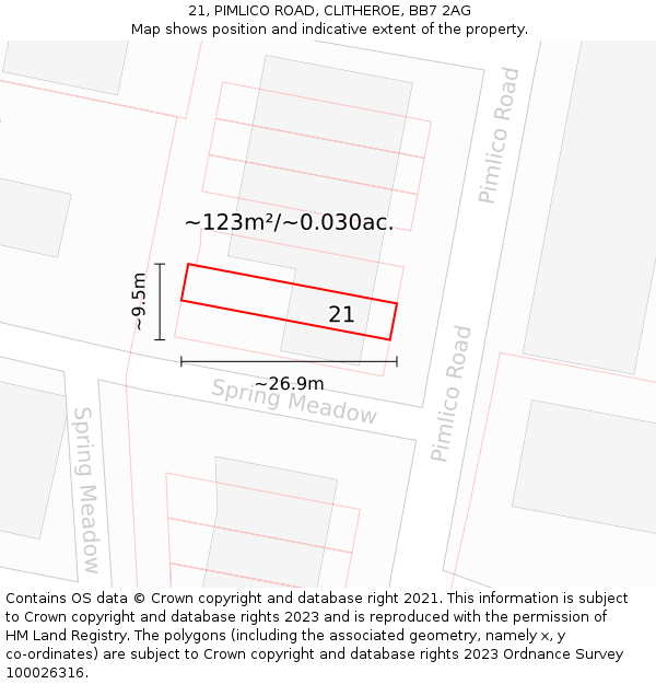 21, PIMLICO ROAD, CLITHEROE, BB7 2AG: Plot and title map