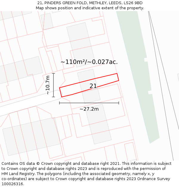 21, PINDERS GREEN FOLD, METHLEY, LEEDS, LS26 9BD: Plot and title map