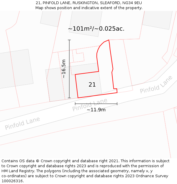 21, PINFOLD LANE, RUSKINGTON, SLEAFORD, NG34 9EU: Plot and title map