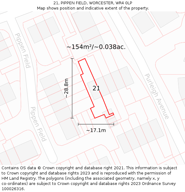 21, PIPPEN FIELD, WORCESTER, WR4 0LP: Plot and title map